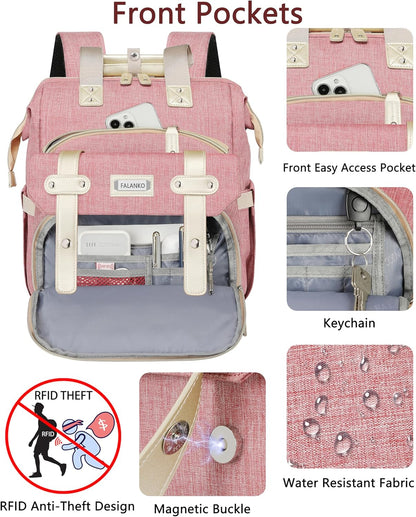 Backpack for Women,Rfid anti Theft Work Backpack for 15.6 Inch Laptop,Wide Open Large USB Charging Port Student Bookbag, Doctor Teacher Nurse College School Travel Shoulder Purse Bag