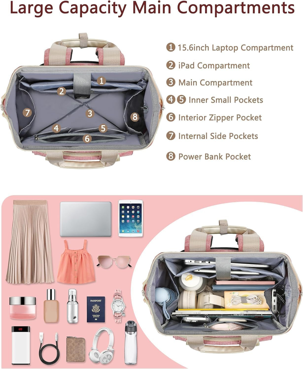Backpack for Women,Rfid anti Theft Work Backpack for 15.6 Inch Laptop,Wide Open Large USB Charging Port Student Bookbag, Doctor Teacher Nurse College School Travel Shoulder Purse Bag