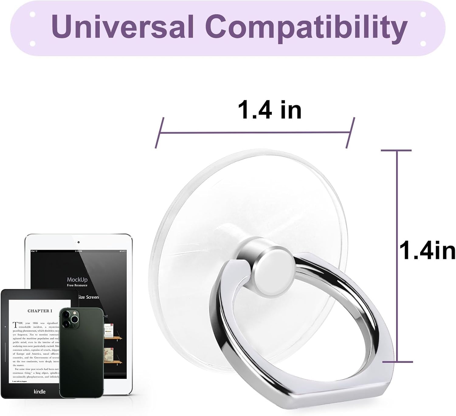 Cell Phone Ring Holder, Transparent Ring Holder 360°Rotation Finger Ring Stand, Clear Cell Phone Kickstand Compatible with Most of Phones, Tablet and Case, (2Silver+1Black+1Rose Gold)